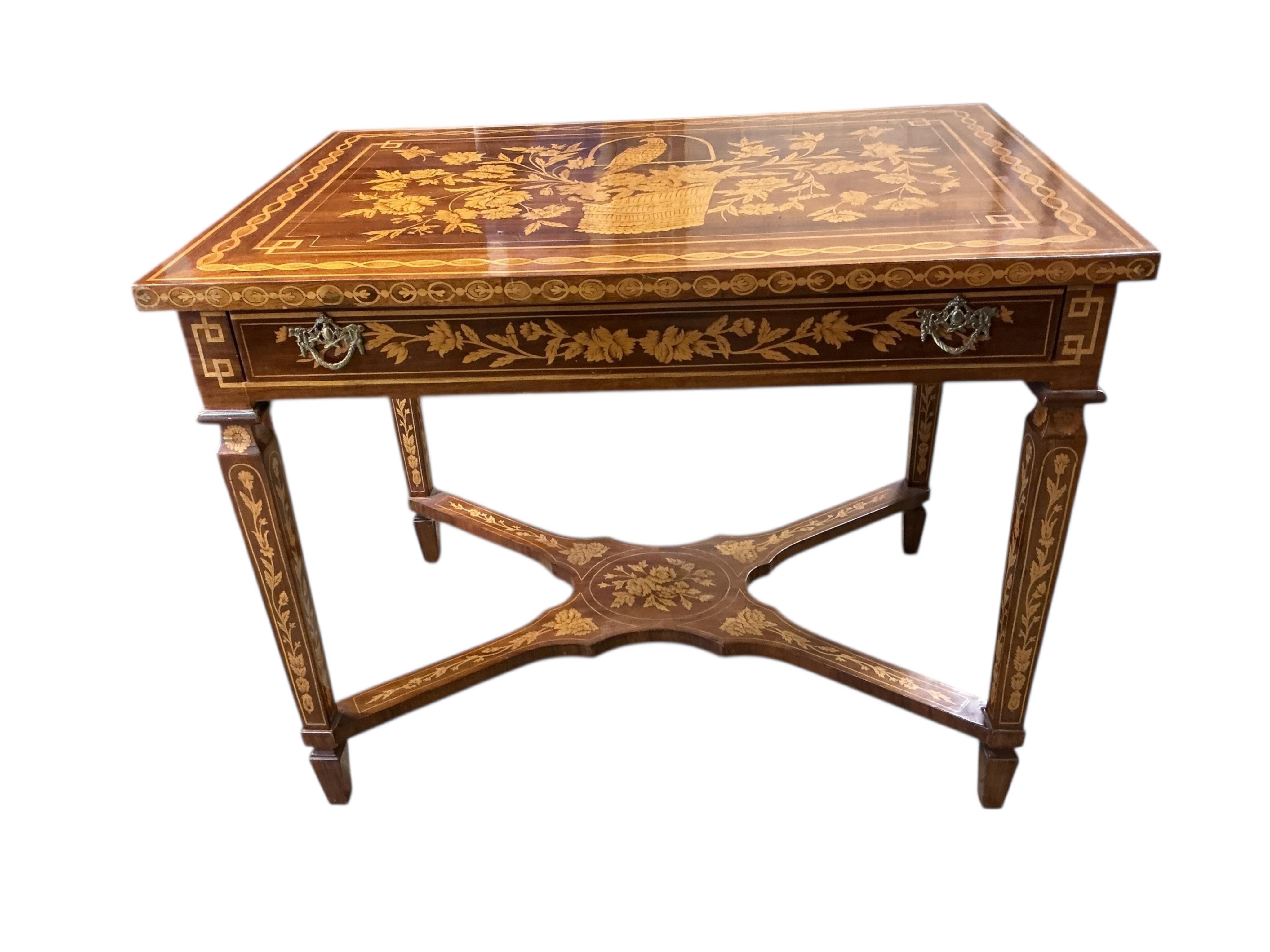 A reproduction Dutch style floral marquetry inlaid rectangular walnut side table, width 100cm, depth 70cm, height 78cm
